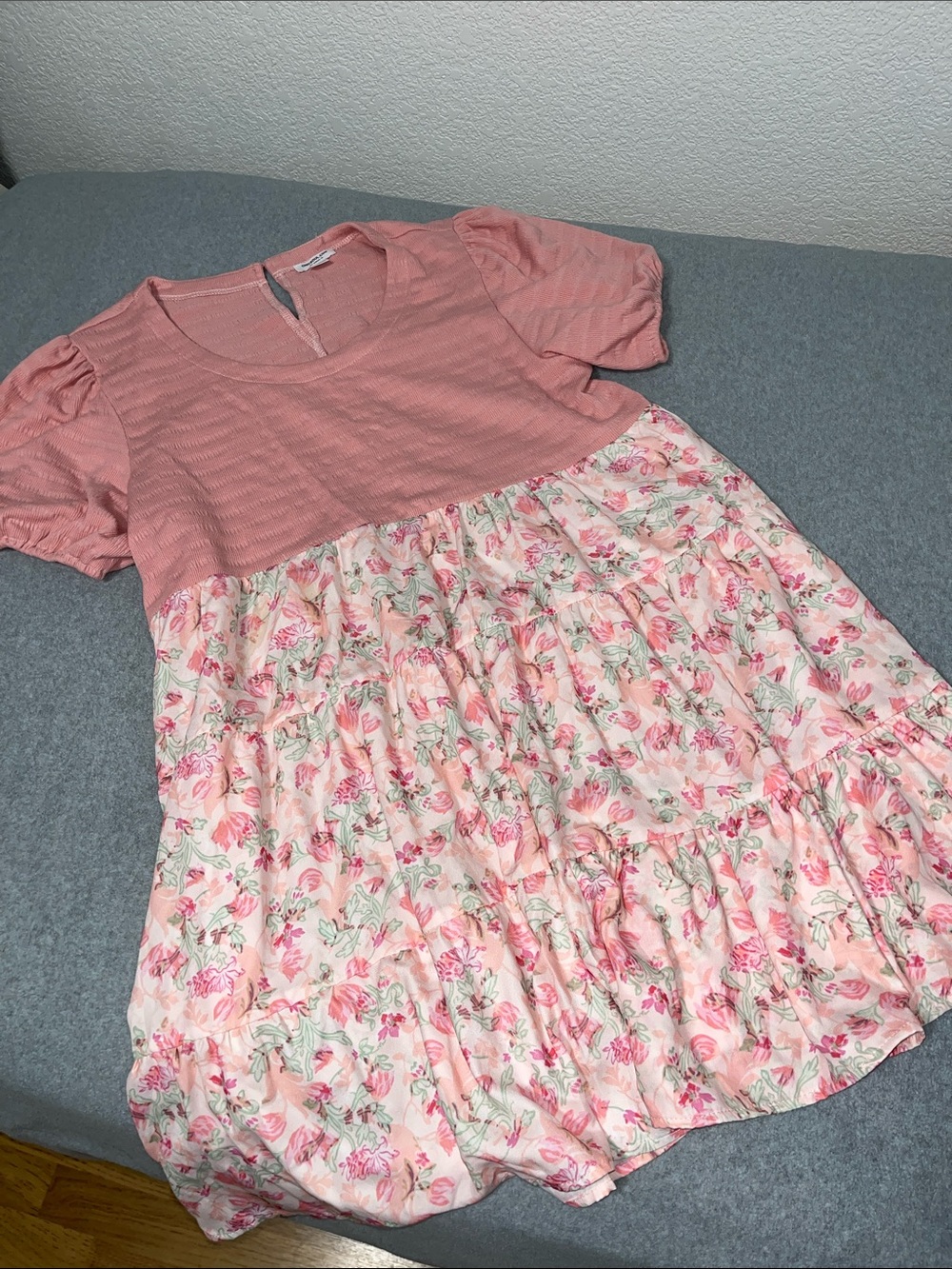 Chicsoul Pink Floral Dress 1X Tunic Tiered Cottagecore